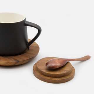 15% Off White Ceramic Mug with Wooden Lid, Stirrer & Saucer