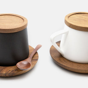 15% Off White Ceramic Mug with Wooden Lid, Stirrer & Saucer
