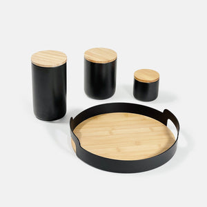 50% OFF Minor Scratches on Lid | Ceramic Cylinder Storage Jar With Wood Lid/Minimalist Kitchen Organizer Food Storage Jar