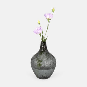 Gray Hand-Blown Rippled Glaze Glass Vase