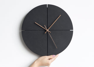 Modern Blackout Circle Wall Clock With Walnut Hands/Contemporary Silent Wall Clock/Minimalist Wall Art Decor
