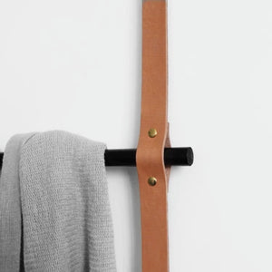 Leather Strap Wall Hanger Rack / Minimalist Wooden Wall Organizer / Wall Mounted Towel Holder / Leather Wall Decor