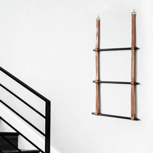 Leather Strap Wall Hanger Rack / Minimalist Wooden Wall Organizer / Wall Mounted Towel Holder / Leather Wall Decor