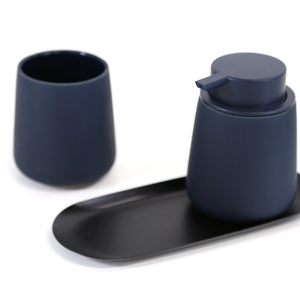 Minimalist Matte Soap Dispenser Set with Metal Tray/ Ceramic Dispenser and Tumbler with Tray / Bathroom Accessories & Decor