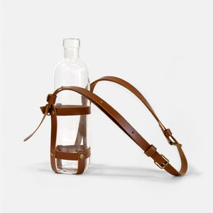 Glass Water Bottle with Leather Carrier / Cross Body Bottle Holder