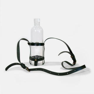 Glass Water Bottle with Leather Carrier / Cross Body Bottle Holder