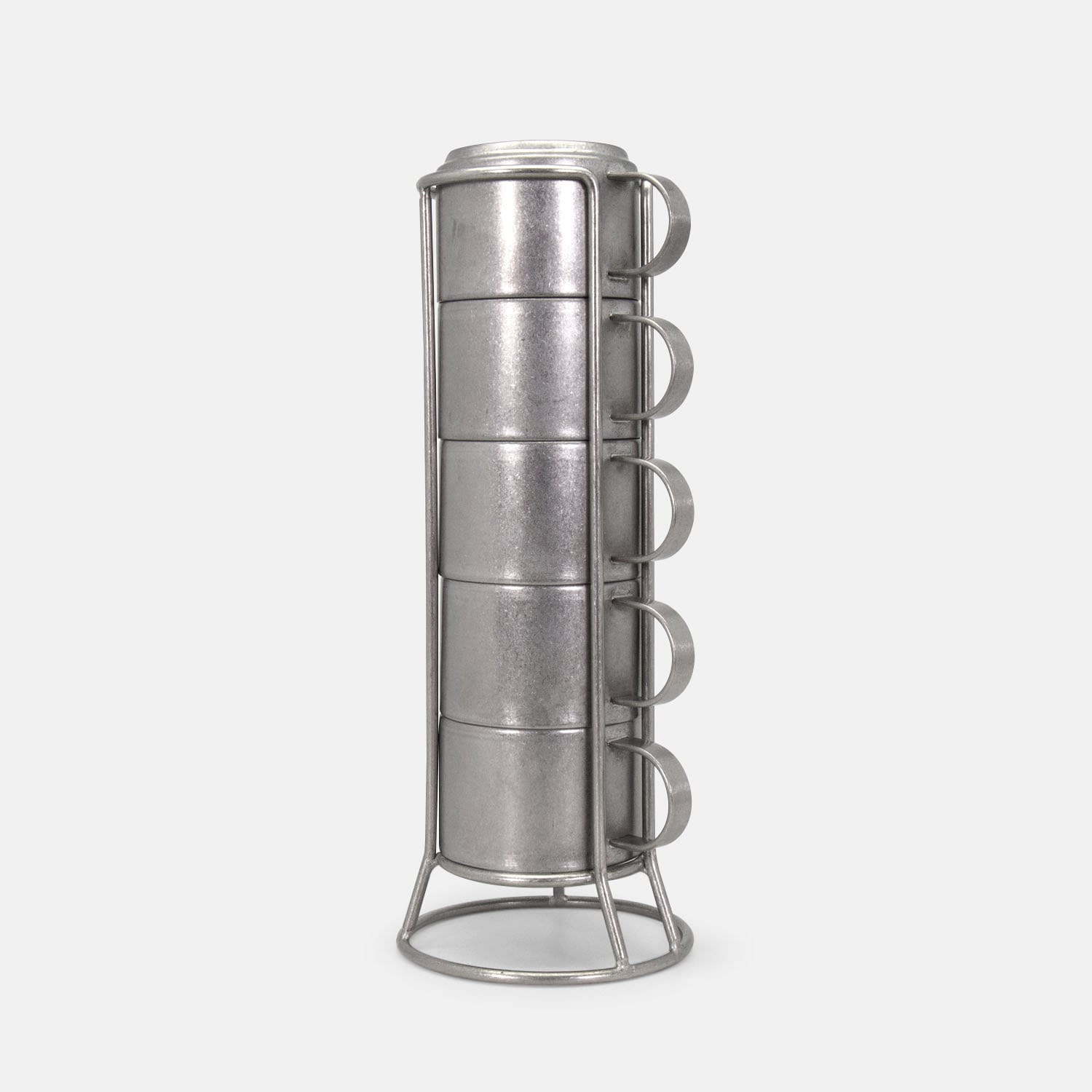 Matte Stainless Steel Double-Wall Mug Set of 5 with Holder Stand